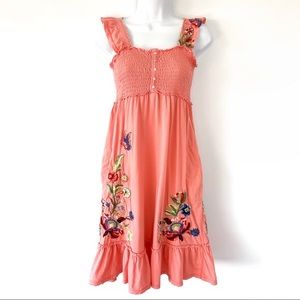 Johnny Was Embroidered Smocked Dress